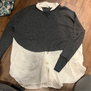 We The Free Gray and White Layered Sweater Shirt